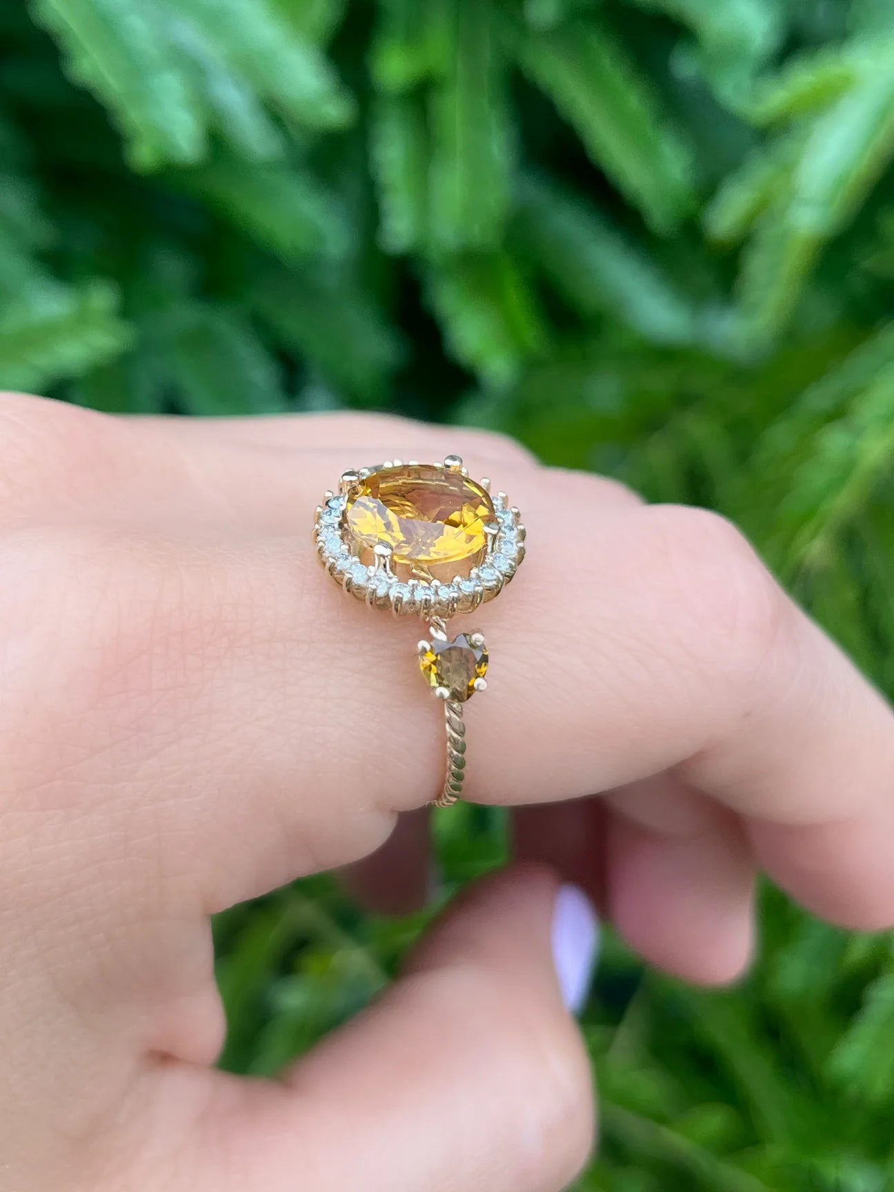 Anillo Cluster Citrinos y Diamantes