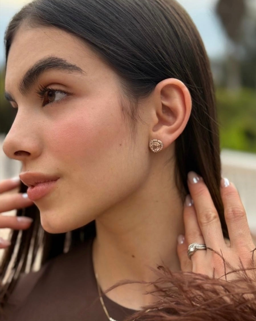 Aretes Felicia morganitas y diamantes - Oro rosa