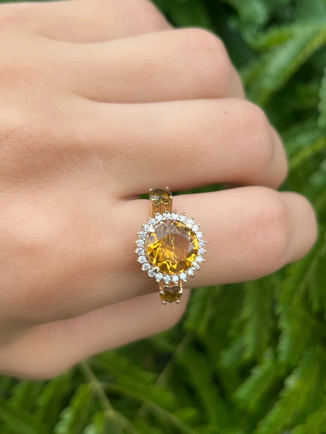 Anillo Cluster Citrinos y Diamantes