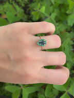 Anillo Hindi topacio london blue y esmeraldas