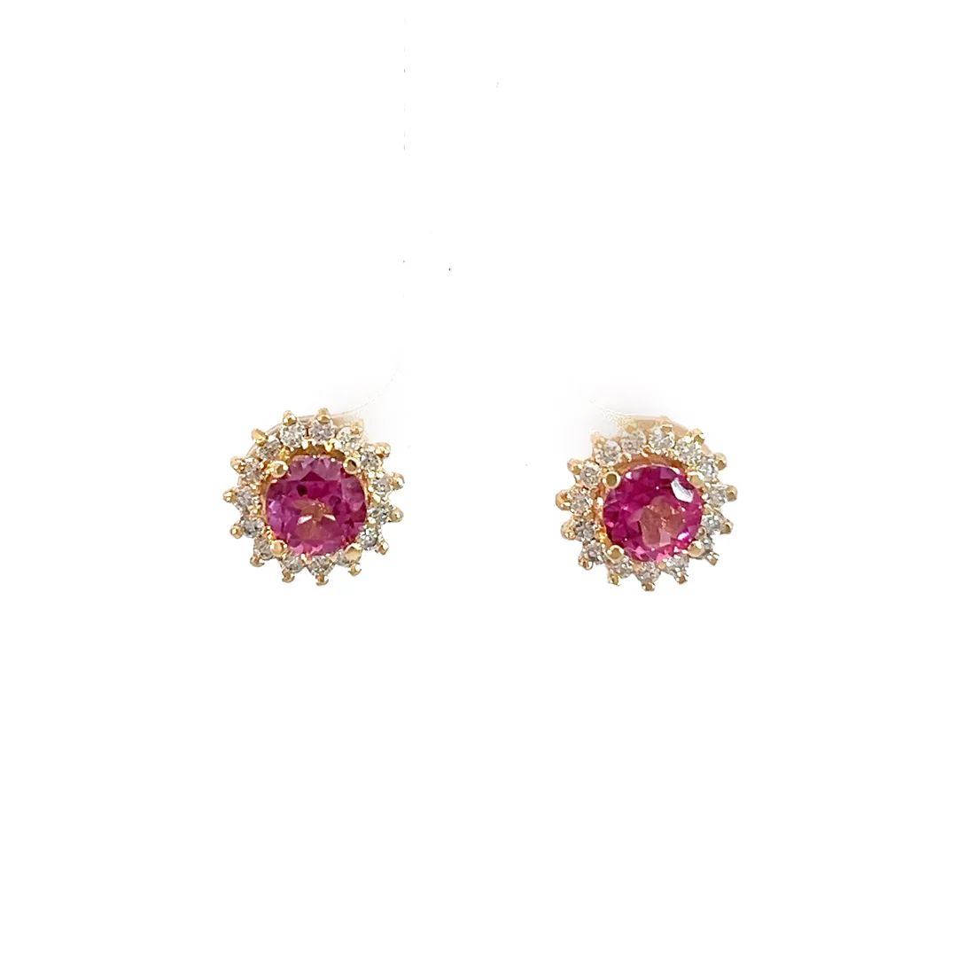 Aretes Flora zafiro rosado y diamantes