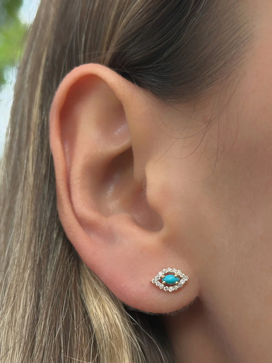 Arete turquesa con diamantes - Oro amarillo