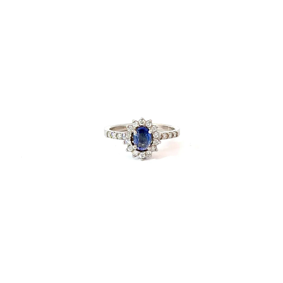 Anillo Lady Di Zafiro Azul diamantes en argolla
