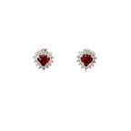 Aretes Camelia rubí corazón 4 mm - Oro Blanco