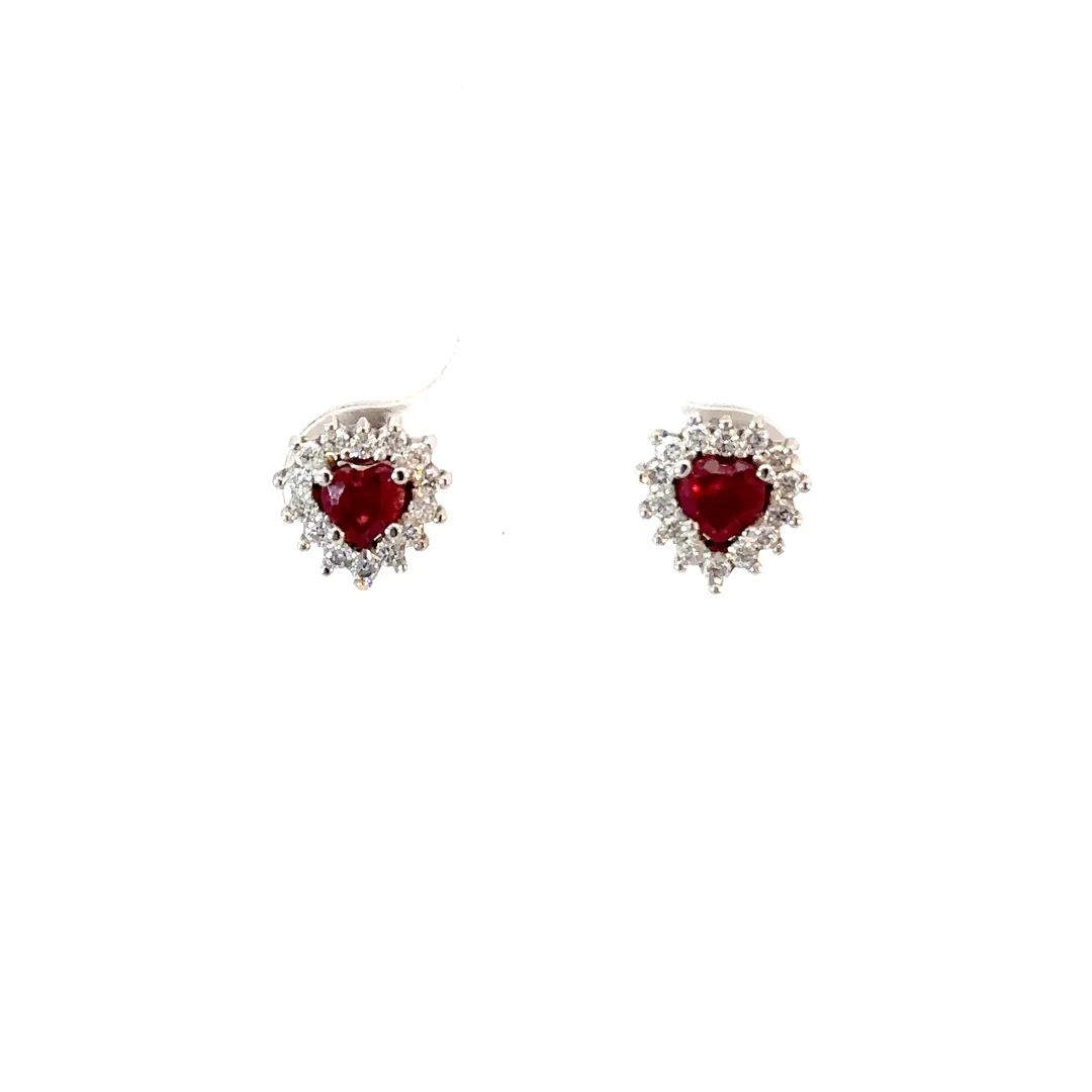 Aretes Camelia rubí corazón 4 mm - Oro Blanco