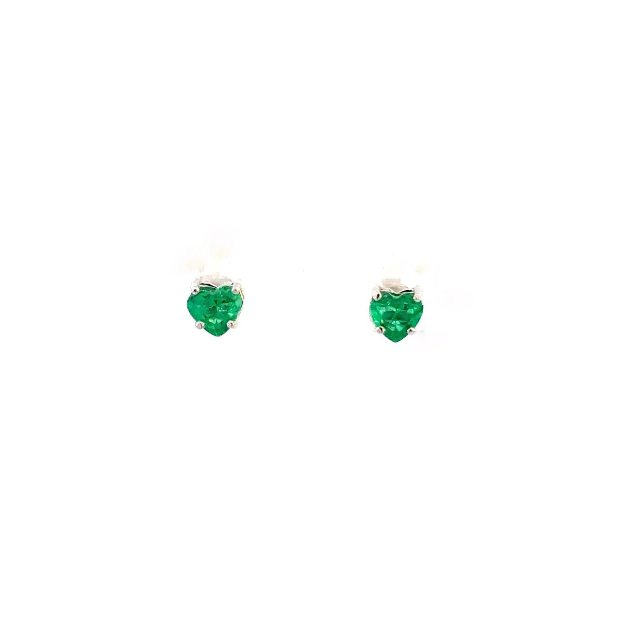 Aretes Esmeralda corazón - Oro blanco