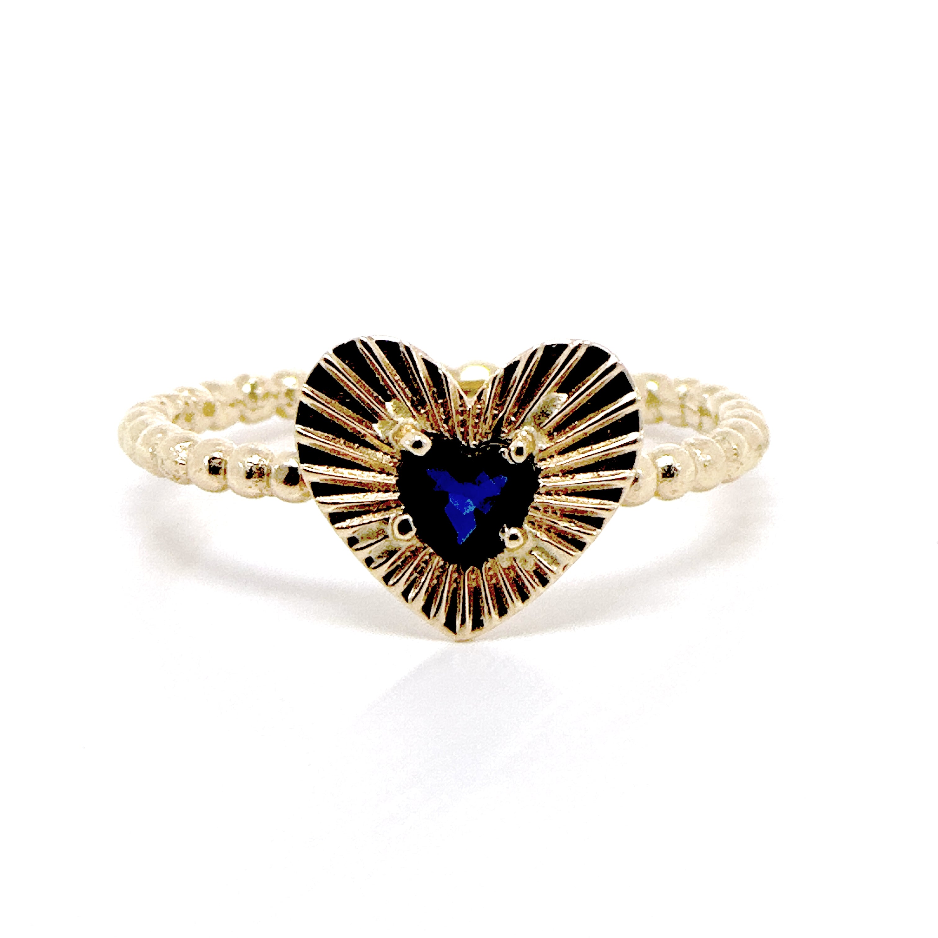 Anillo diamantado y zafiro azul