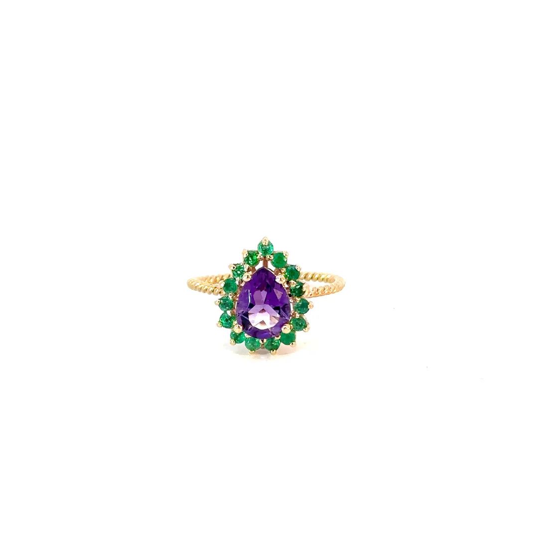 Anillo Hindi Amatista con esmeraldas